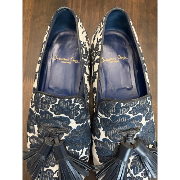 Sebastian Cruz Couture Black Jacquard Floral Loafers Tassle 40 Size 7.5 $1495 main image 4